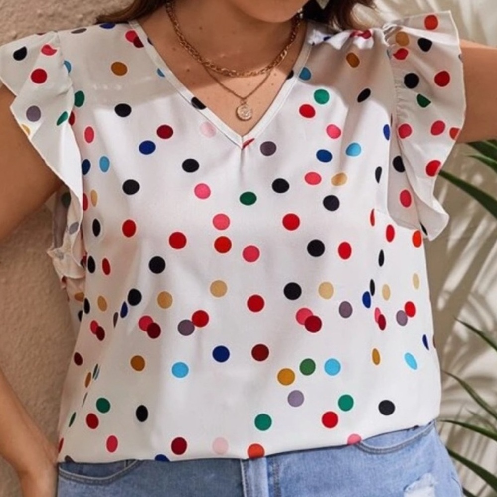 SHEIN Women’s Plus Multicolor Polka Dot Flutter Sleeve Blouse Size 4X